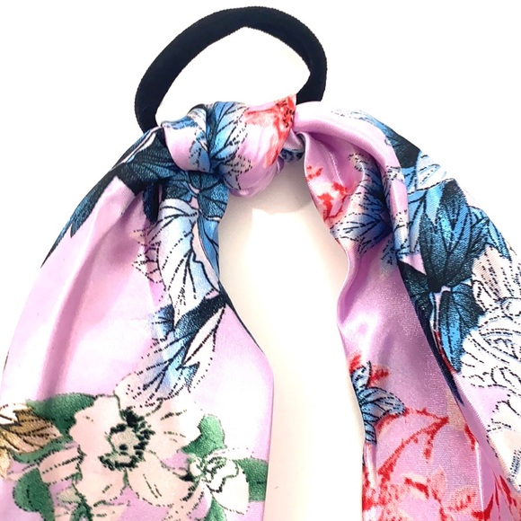 Lilac Floral Hair Scarf Ponytail Holder - Picture 3 of 4